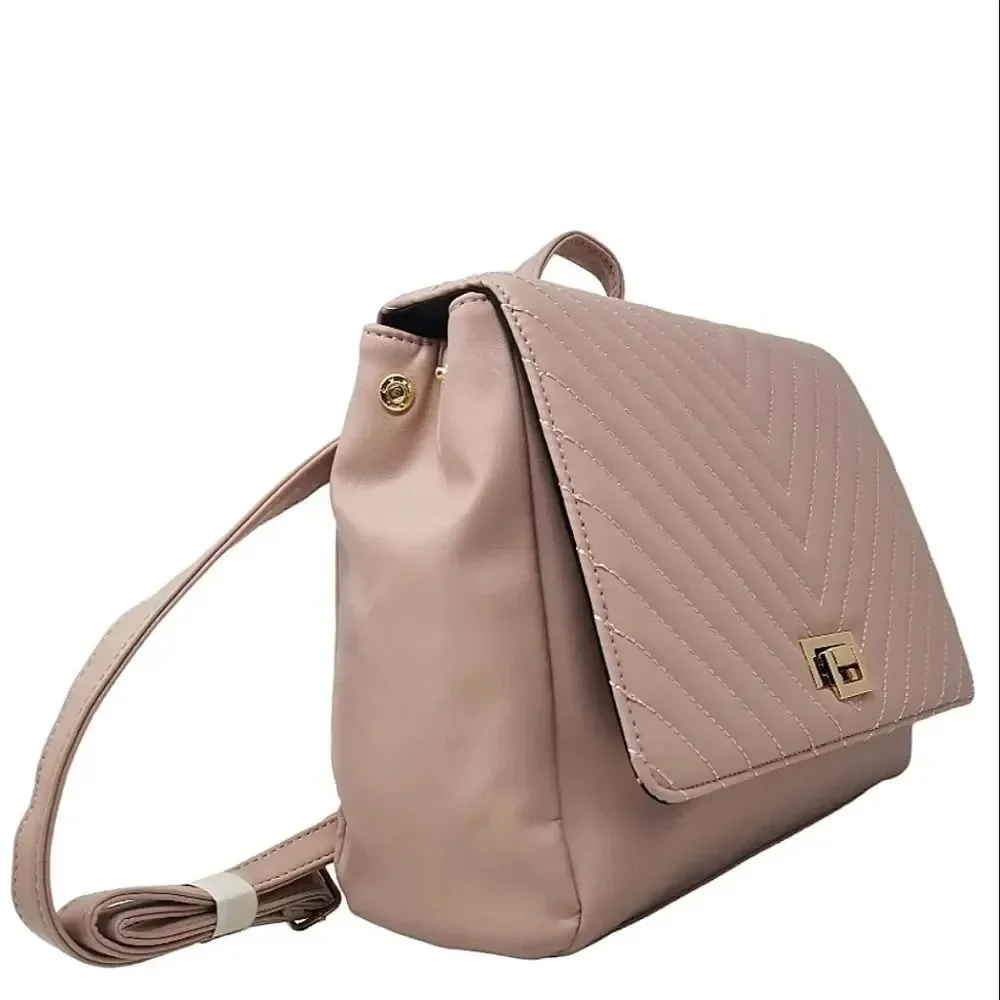 Blush Pink Square Quilted Convertible Backpack Purse